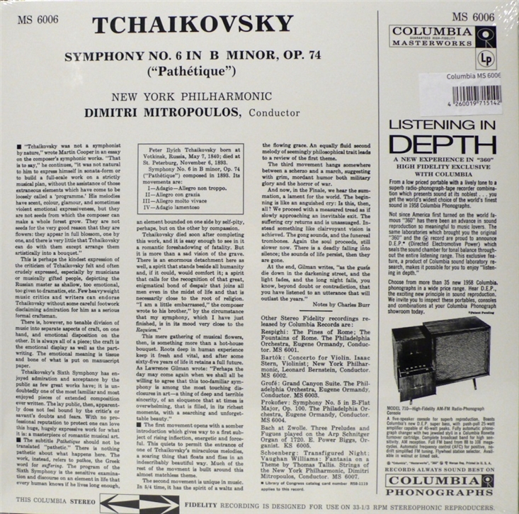 Dimitri Mitropoulos 차이코프스키: 교향곡 6번 '비창' (Tchaikovsky: Symphony No. 6 Op.74 'Pathetique') 디미트리 미트로풀로스 [LP]