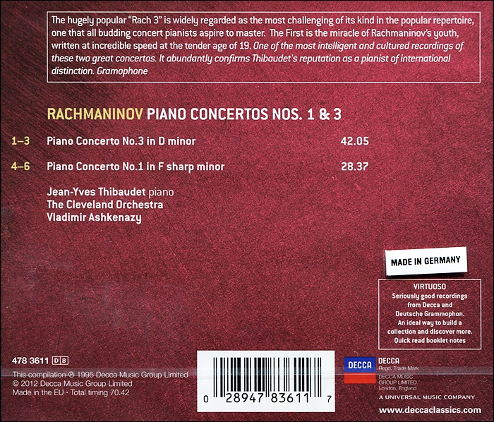 Jean-Yves Thibaudet 라흐마니노프: 피아노 협주곡 1,3번 (Rachmaninov: Piano Concertos Op. 1, 30)