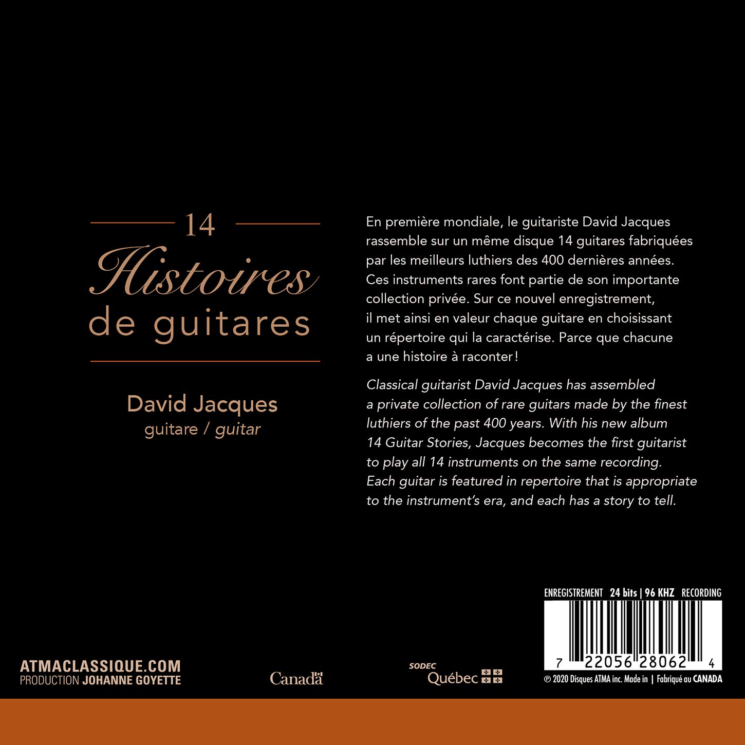 David Jacques 14대의 역사적 기타로 연주하는 기타 작품집 (14 Histoires de guitares)