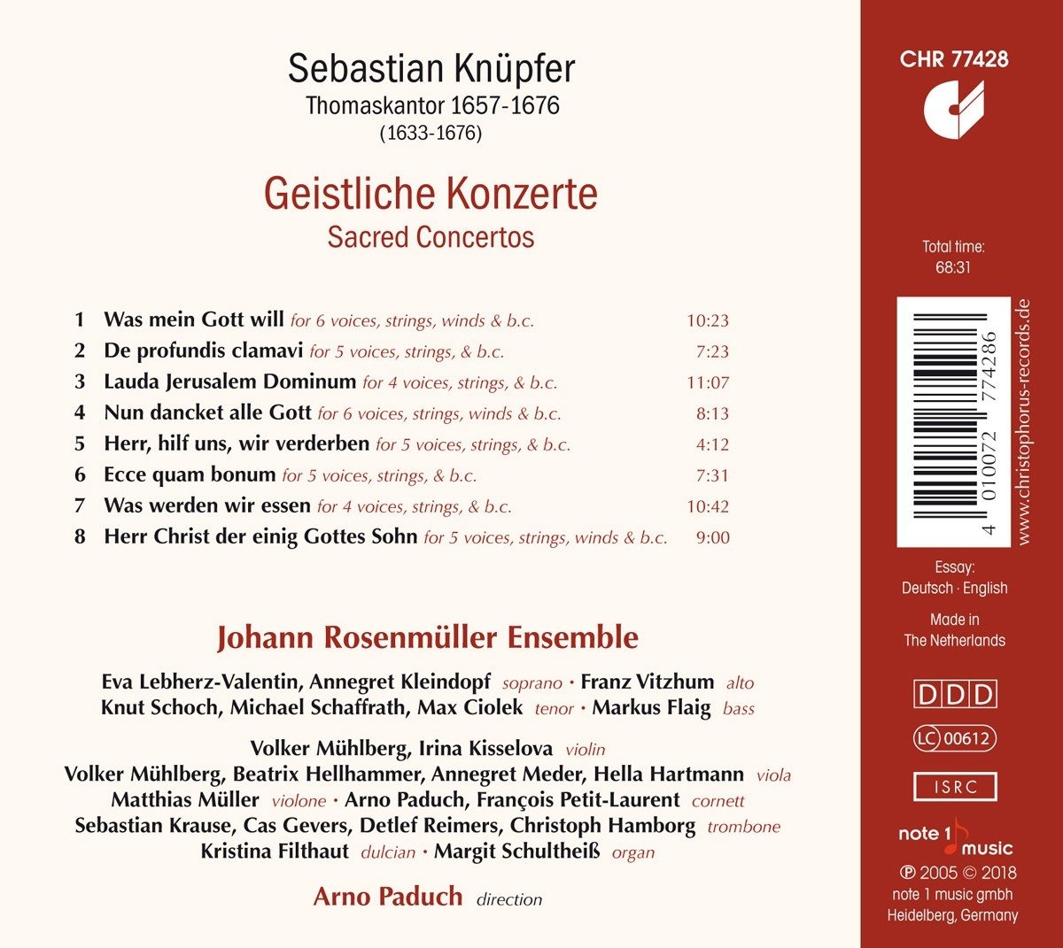 Arno Paduch 세바스찬 크뉘퍼: 종교 협주곡집 (Sebastian Kunpfer: Sacred Concertos)