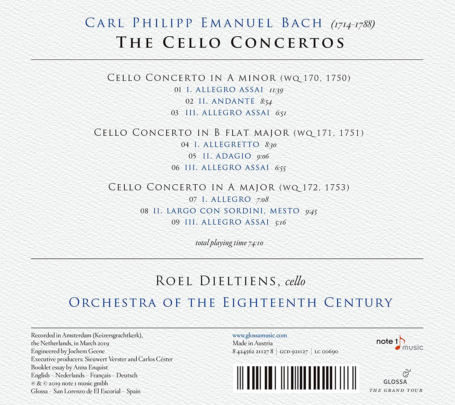 Roel Dieltiens 칼 필립 엠마누엘 바흐: 첼로 협주곡집 (C. P. E. Bach: The Cello Concertos)