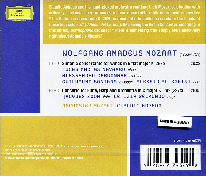 Claudio Abbado 모차르트: 신포니아 콘체르탄테, 플루트와 하프를 위한 협주곡 (Mozart: Sinfonia Concertante, Flute and Harp Concerto)