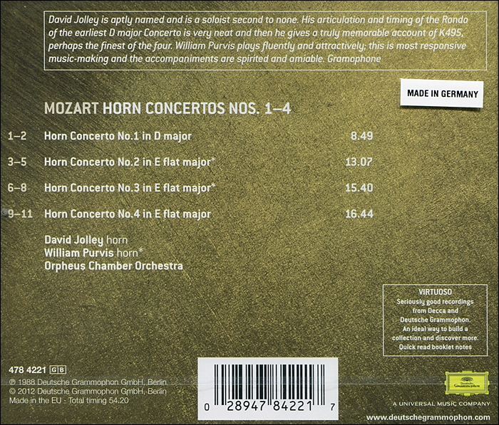 David Jolley / William Purvis 모차르트: 호른 협주곡 1-4번 (Mozart: Horn Concertos K12, 417, 447, 495)
