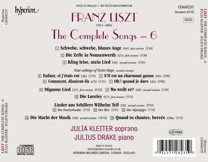 Julia Kleiter 리스트: 가곡 전곡 6집 (Liszt: The Complete Songs, Vol. 6)