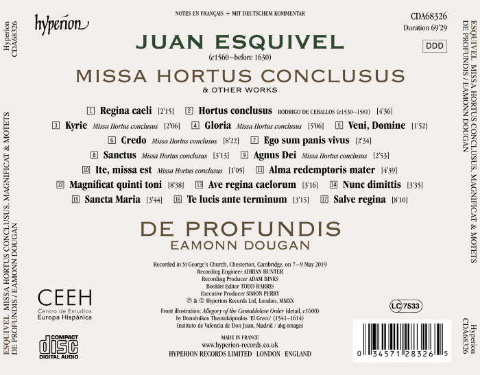 Eamonn Dougan 후안 에스퀴벨: 미사 ‘닫힌 정원’, 마니피카드, 모테트집 (Juan Esquivel: Missa Hortus conclusus, Magnificat, motets)