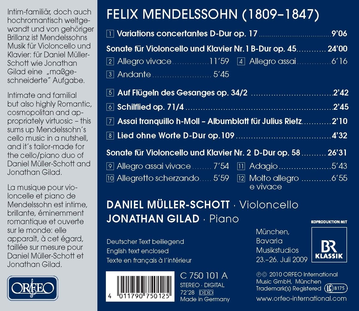 Daniel Muller-Schott 멘델스존 : 첼로와 피아노를 위한 작품집 - 다니엘 뮐러-쇼트