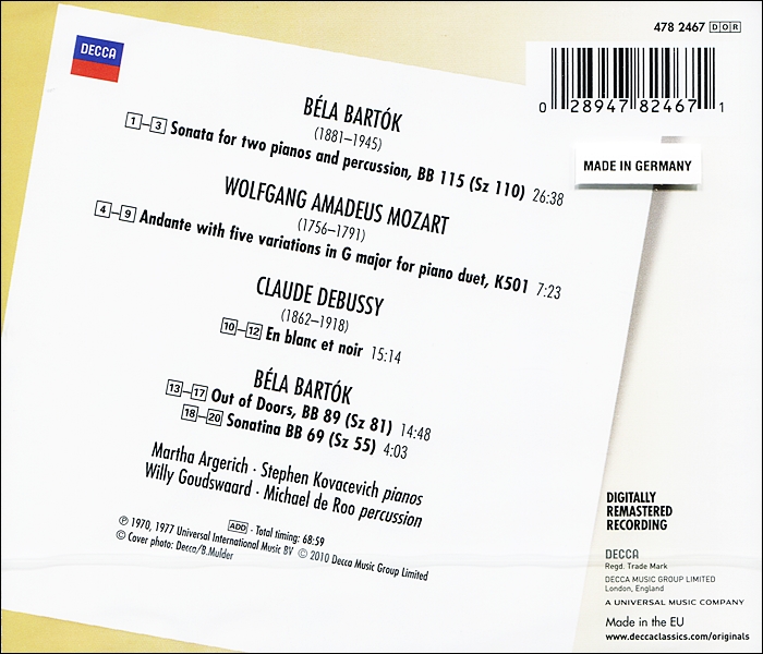 코바세비치, 아르헤리치가 연주하는 바르톡 / 드뷔시/ 모차르트 (Argerich & Kovacevich play Bartok, Debussy & Mozart)