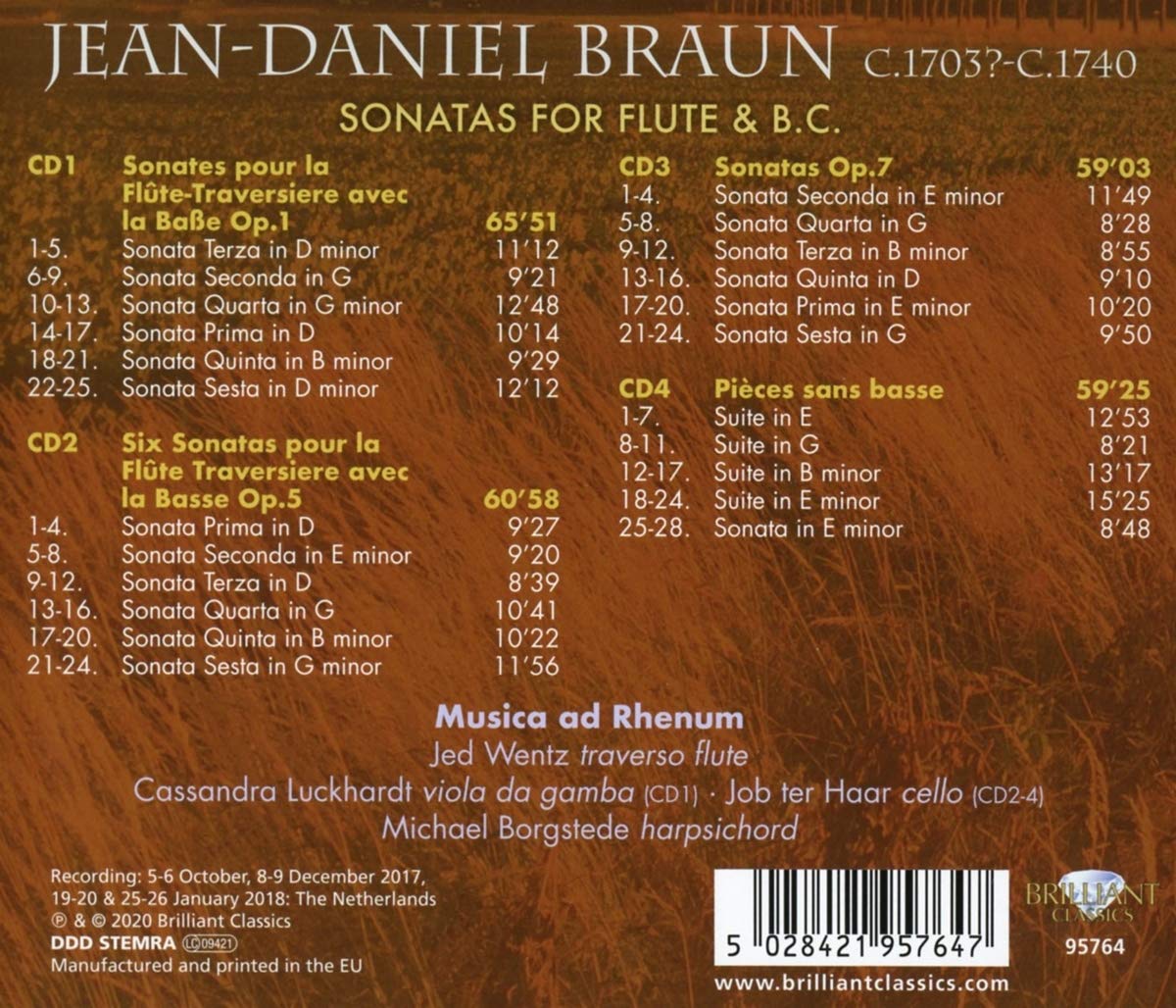 Jed Wentz 장 다니엘 브롱: 트라베르소 플루트 소나타 (Jean Daniel Braun: Sonatas for Flute & B.C.)