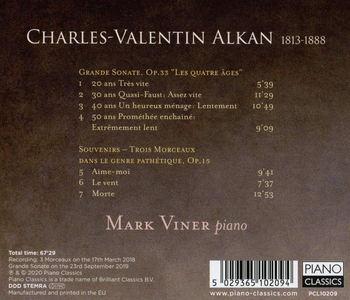 Mark Viner 알캉: 그랜드 소나타, 4개의 세대, 죽음 (Alkan: Grande Sonata, Trois Morceaux dans le genre pathetique