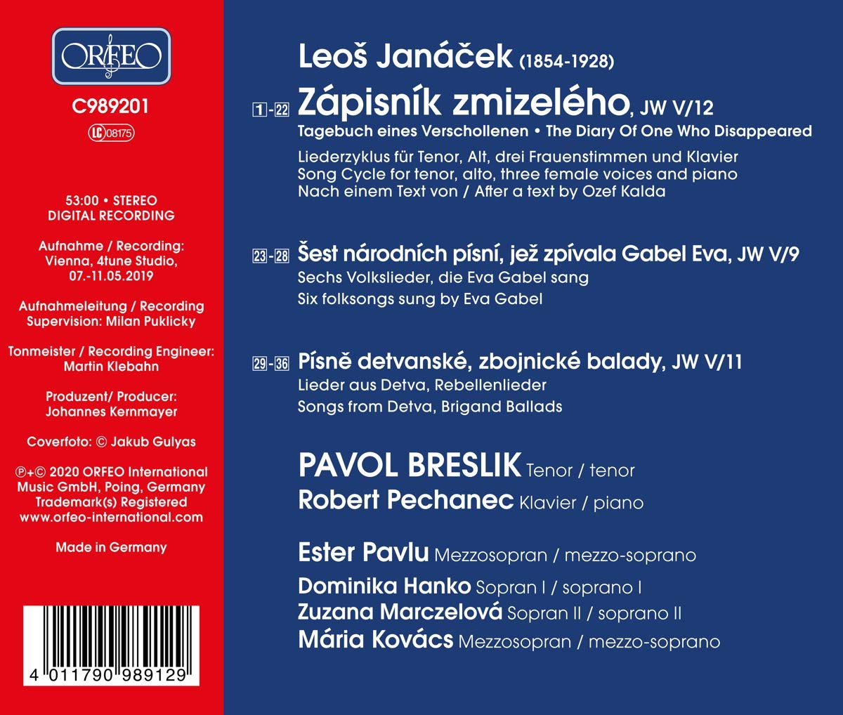 Pavol Breslik 야나체크: 사라진 자의 일기 외 (Janacek: The Diary of One Who Disappeared etc.)