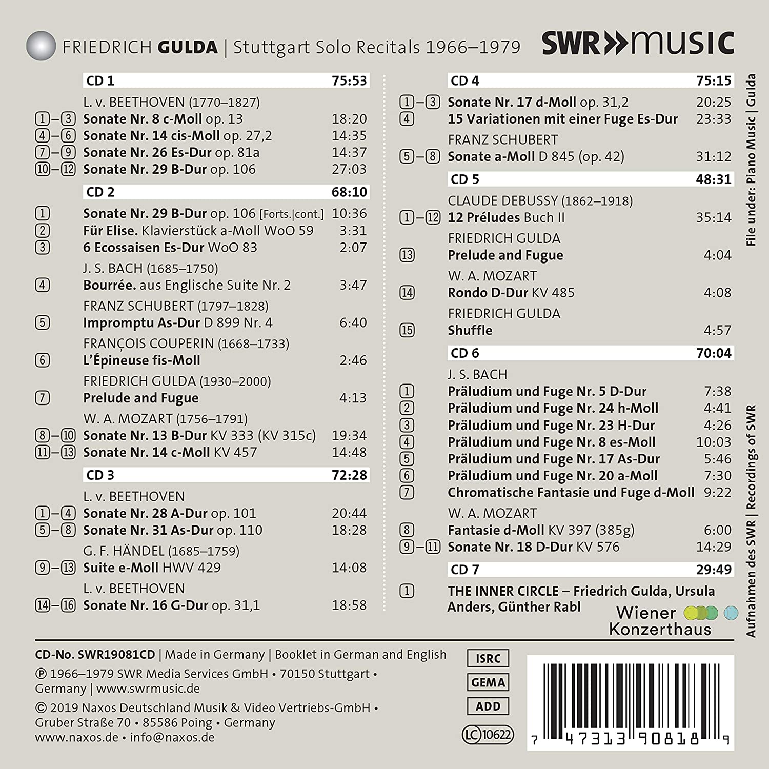 프리드리히 굴다 슈투트가르트 독주회 녹음 (Friedrich Gulda The Stuttgart Solo Recitals)