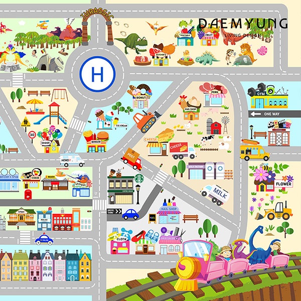 대명 카페트 도로 놀이 공룡 빌리지 자동차 키즈 DTP 러그 50X70 (1+1)