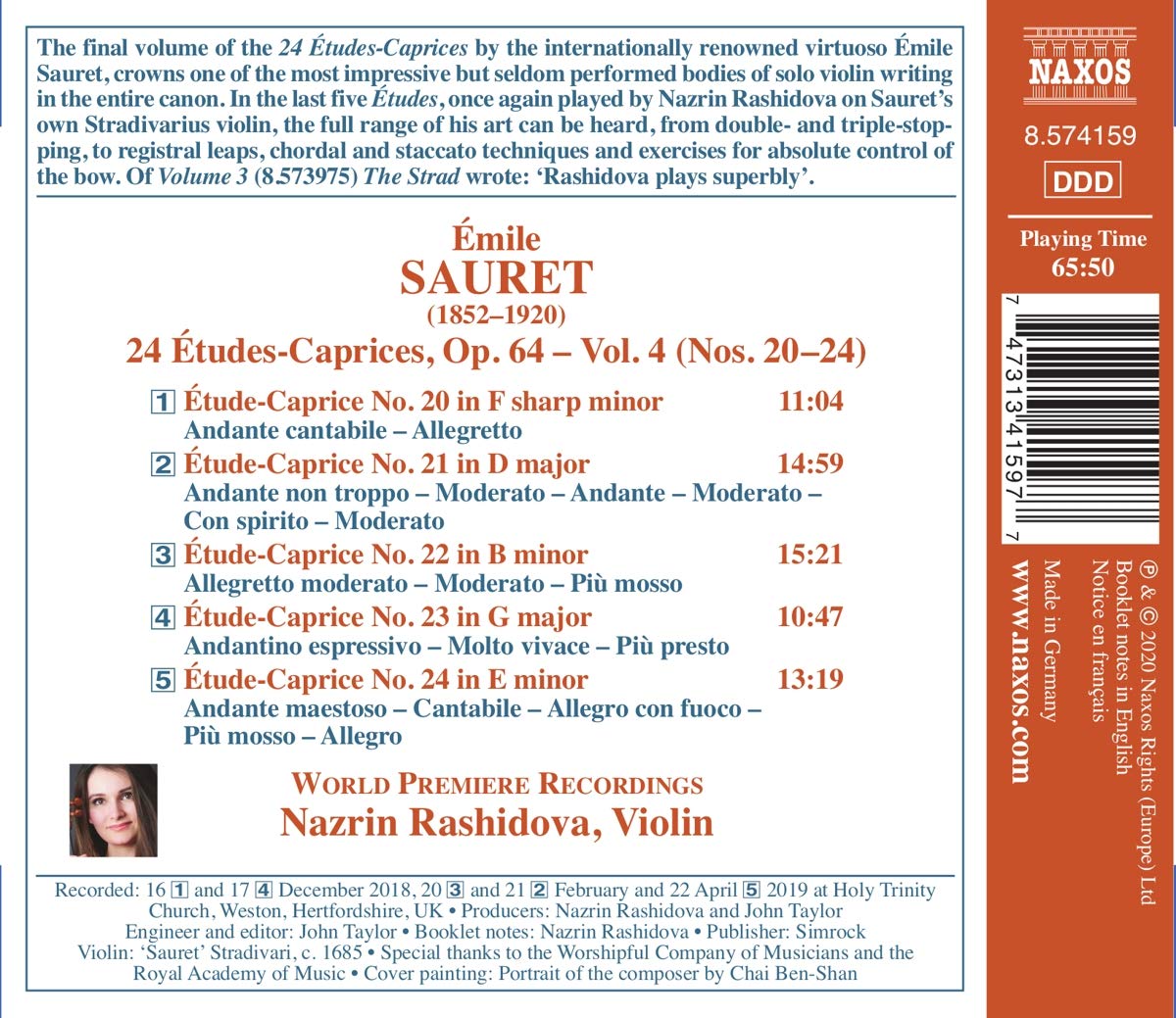 Nazrin Rashidova 에밀 소레: 24개의 연습곡 - 카프리스 4권 (Sauret: 24 Etudes Op. 64, Nos. 20-24 Caprices Vol. 4)
