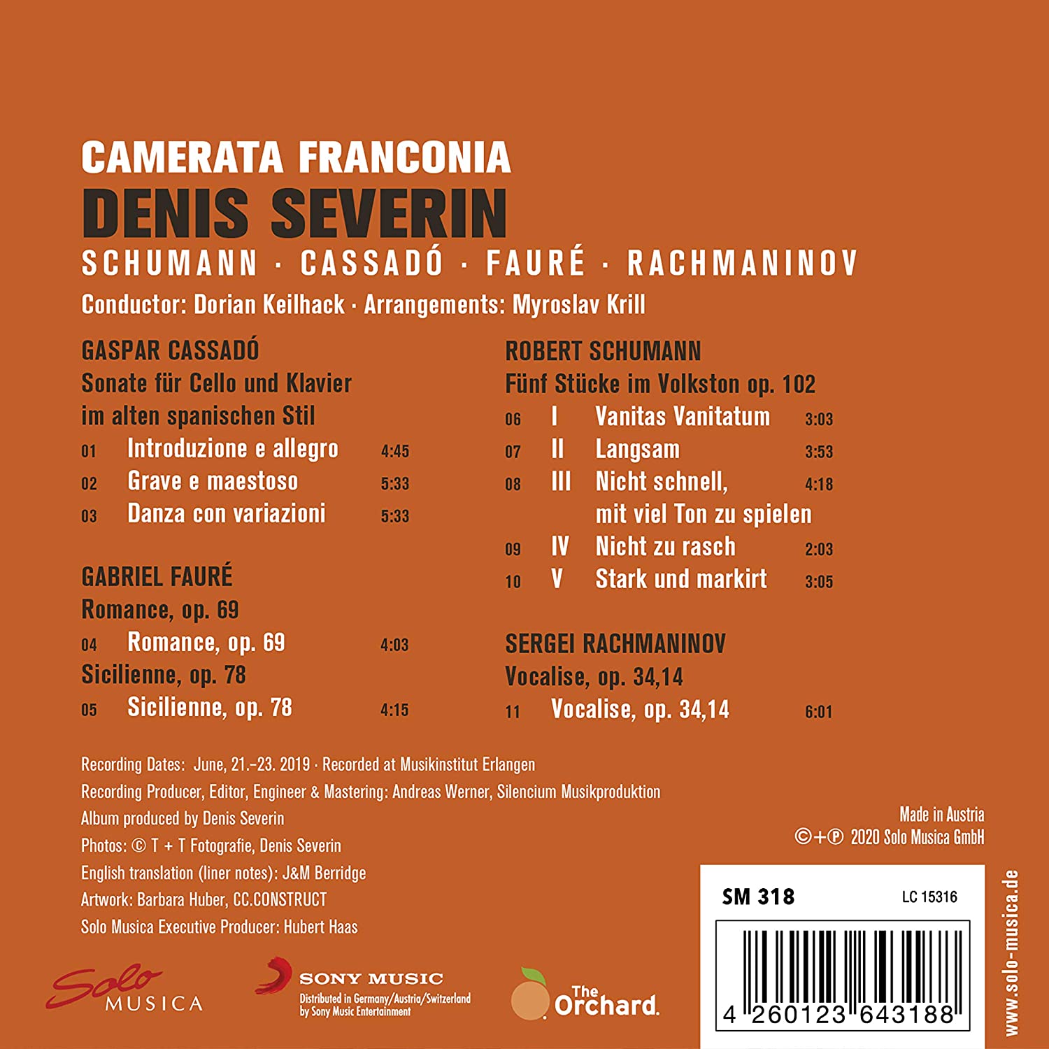 Denis Serverin 슈만 / 카사도 / 포레 / 라흐마니노프 - 첼로와 실내 앙상블을 위한 편곡 버전 