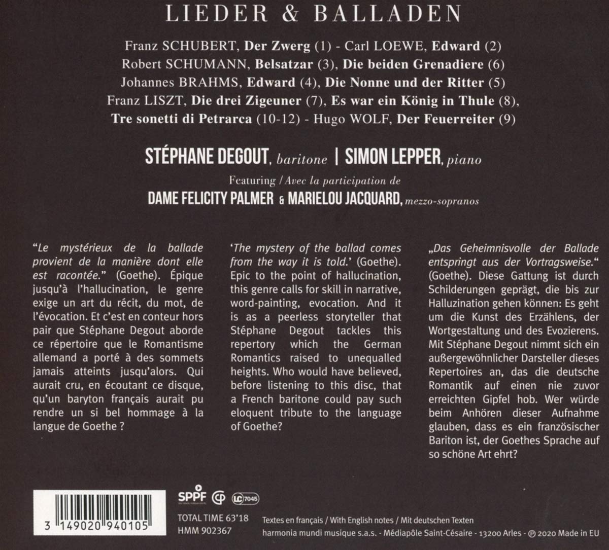 Stephane Degout 에픽 - 독일어 가곡과 발라드 (Epic: Lieder & Balladen)