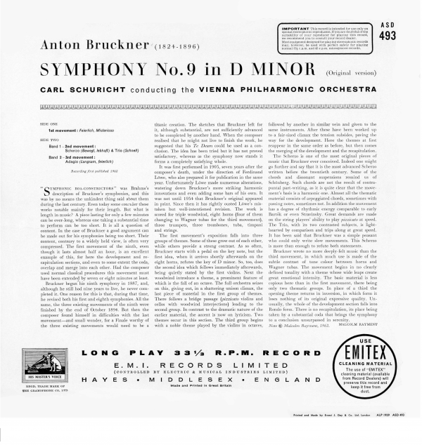 Carl Schuricht 브루크너: 교향곡 9번 (Bruckner: Symphony WAB109) [LP]