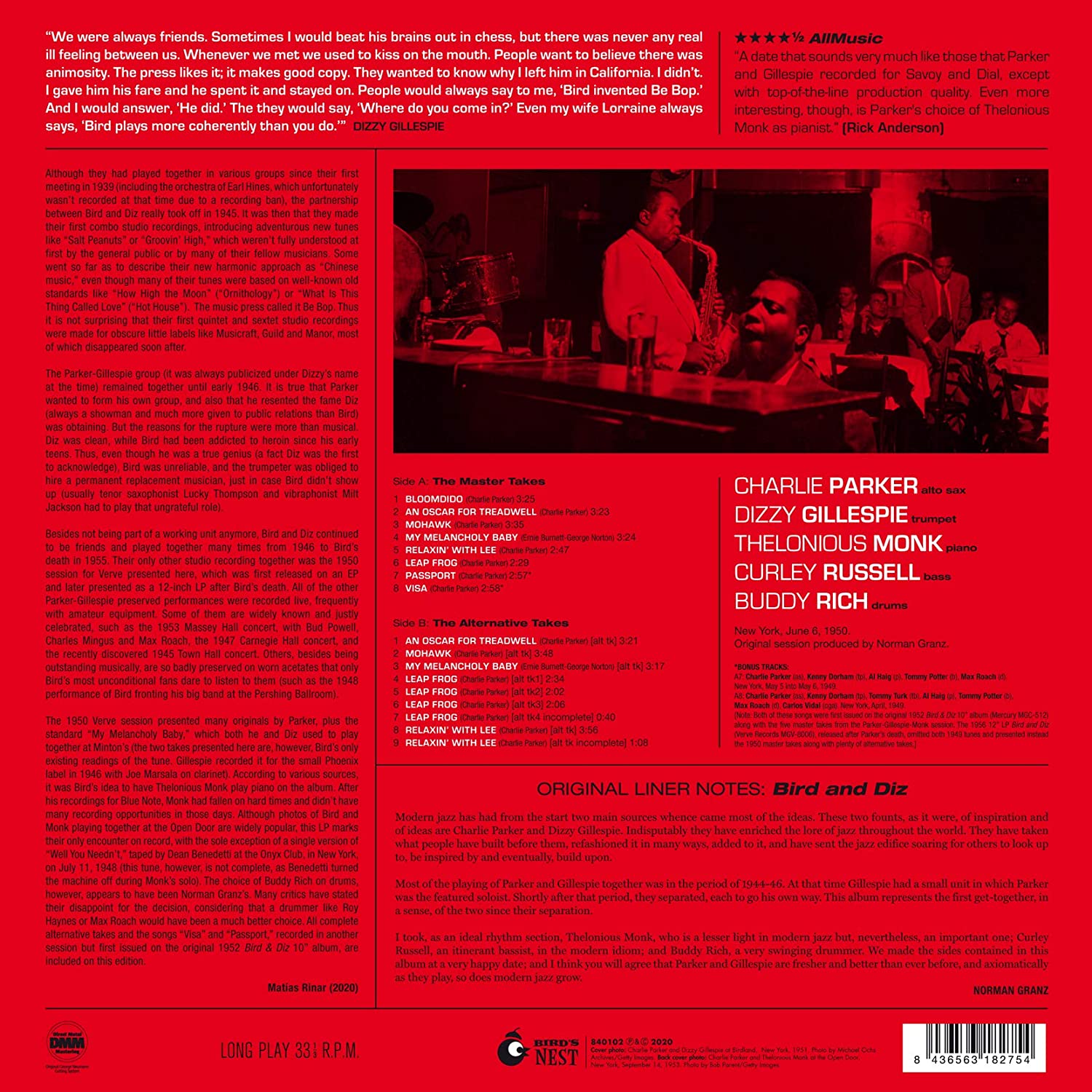Dizzy Gillespie & Charlie Parker (디지 길레스피 앤 찰리 파커) - Bird and Diz [레드 컬러 LP]