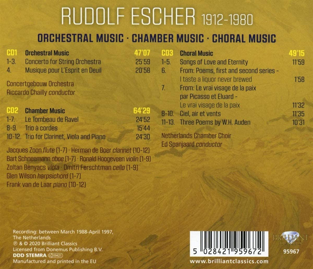 Riccardo Chailly 루돌프 에셔: 교향곡, 실내악곡, 합창곡 (Rudolf Escher: Orchestral, Chamber and Choral Music)