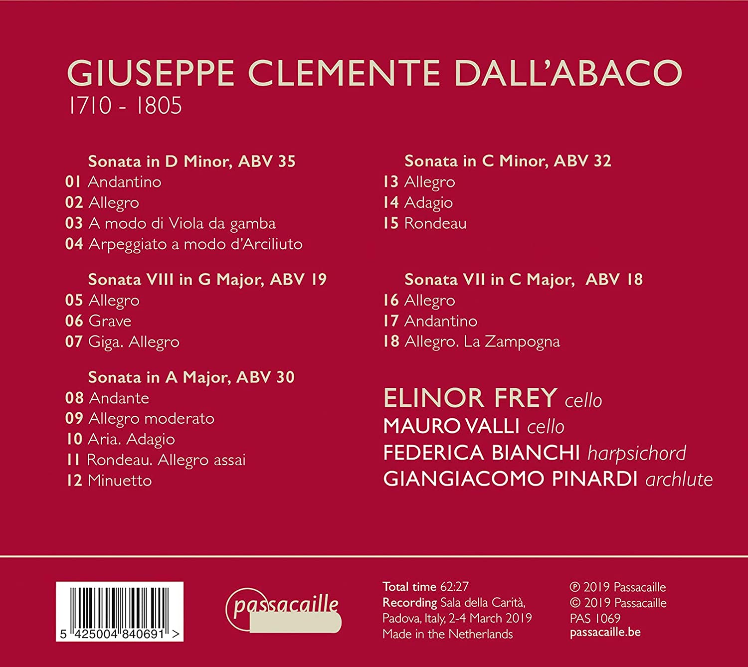 Elinor Frey 주세페 클레멘테 달라바코: 첼로 소나타집 (Giuseppe Clemente Dall'abaco: Cello Sonatas)