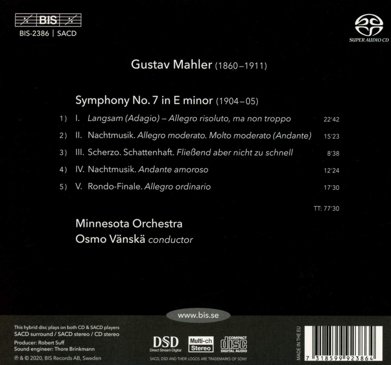 Osmo Vanska 말러: 교향곡 7번 - 오스모 벤스케 (Mahler: Symphony No.7)