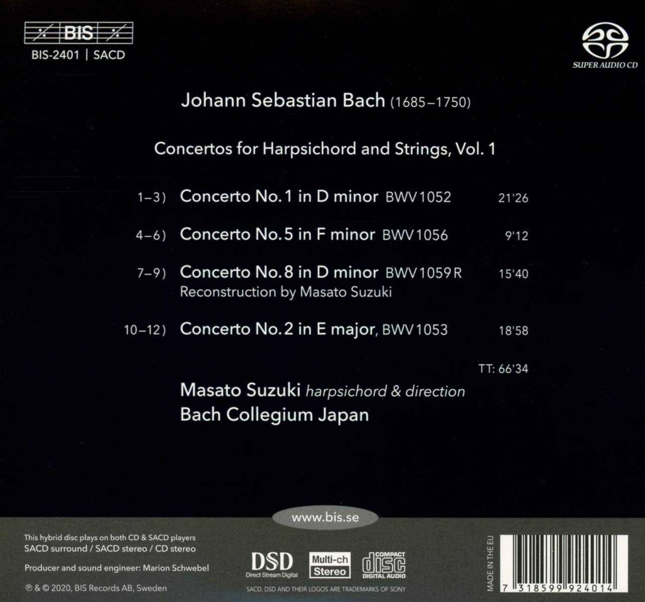 Masato Suzuki 바흐: 하프시코드 협주곡 1집 - 마사토 스즈키 (Bach: Concertos for Harpsichord and Strings, Vol. 1)