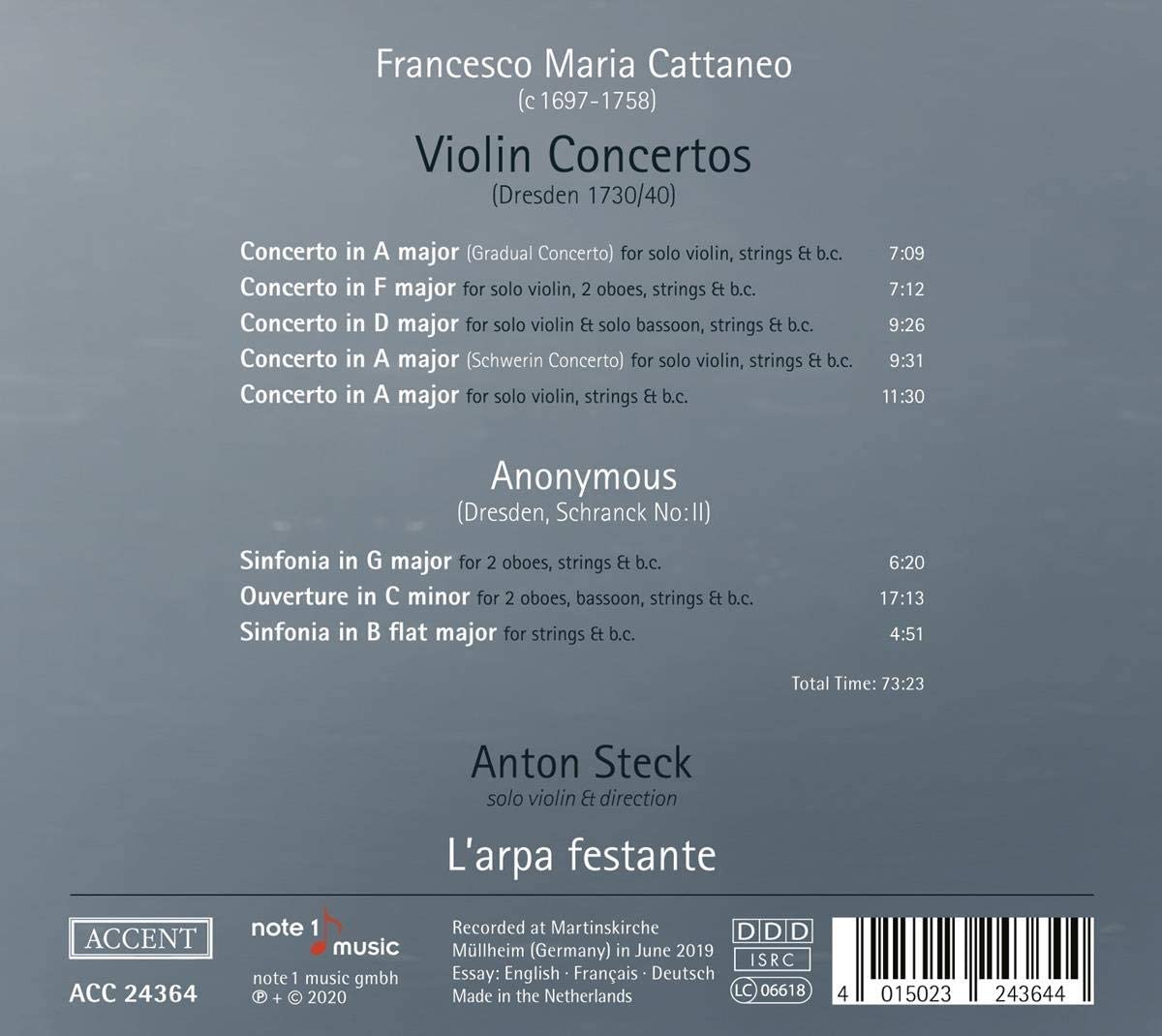 Anton Steck 프란체스코 마리아 카타네오: 바이올린 협주곡집 (Francesco Maria Cattaneo: Violin Concertos)