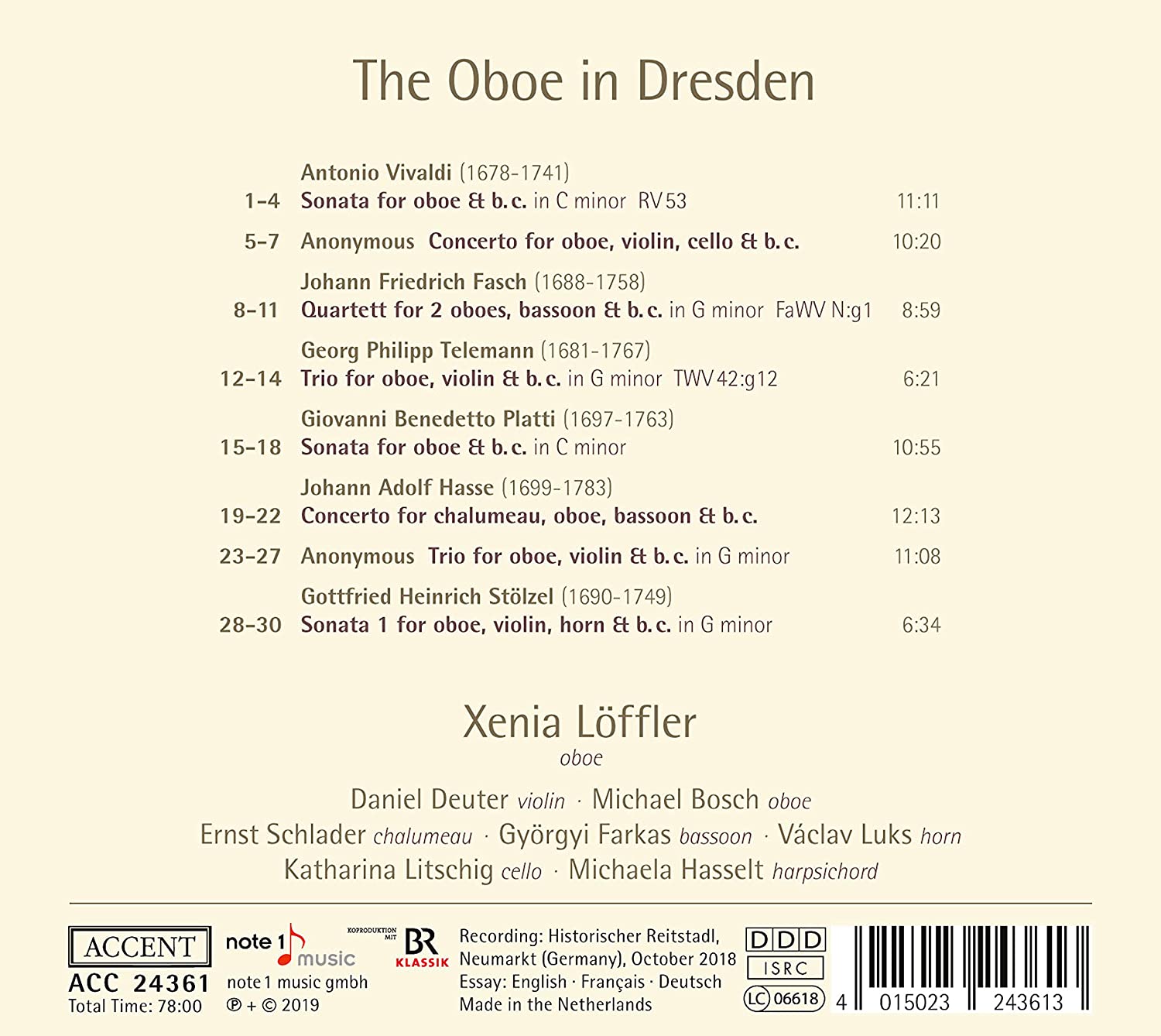 Xenia Loffler 드레스덴의 오보에 - 비발디, 하세, 슈퇼첼, 비발디의 오보에 소나타와 협주곡 (The Oboe in Dresden)