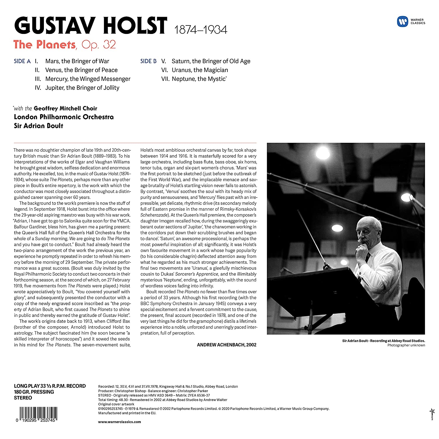 Adrian Boult 홀스트: 혹성 - 아드리안 볼트 (Holst: The Planets Op.32) [LP]