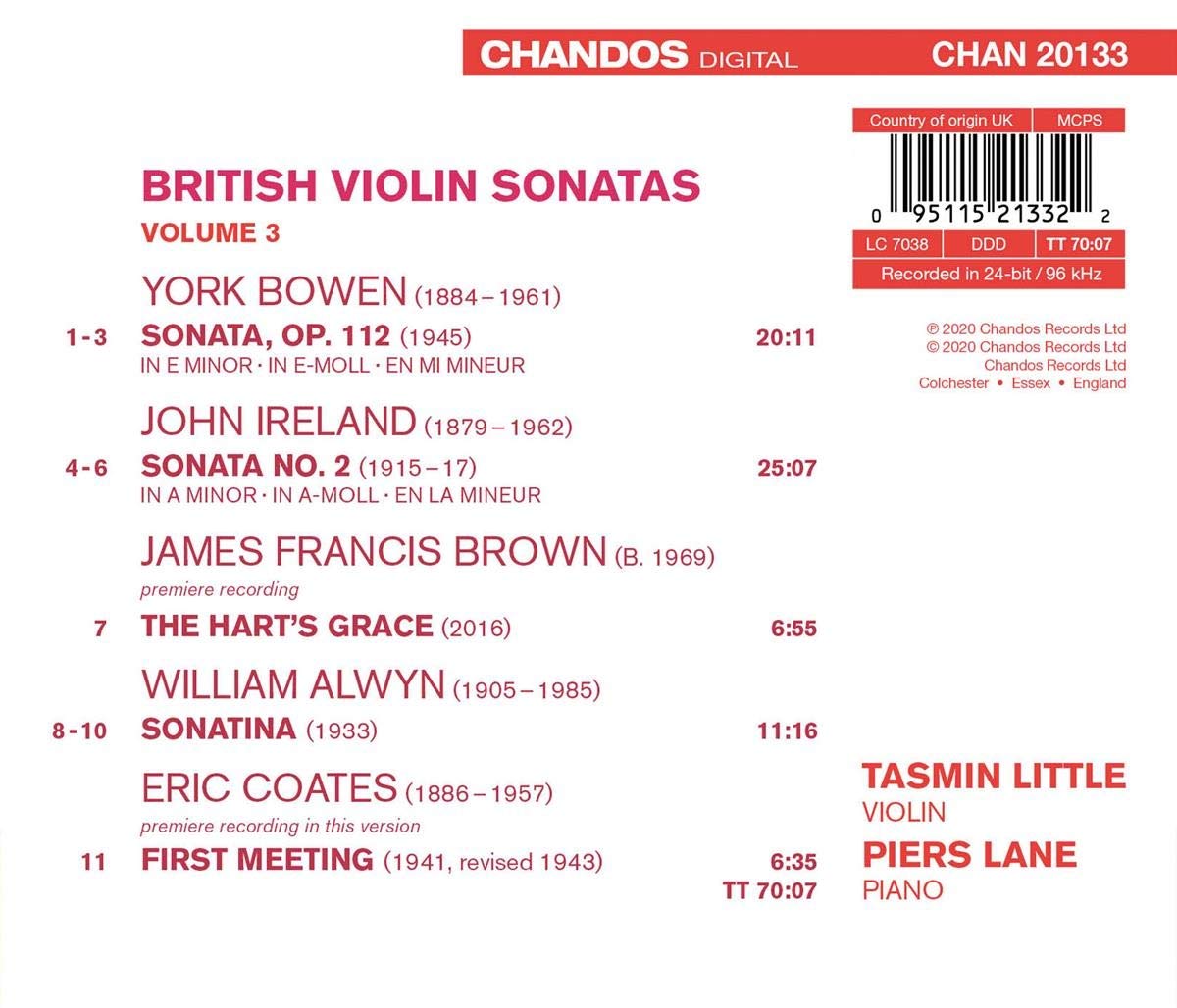 Tasmin Little 영국 바이올린 소나타 3집 - 타스민 리틀 (British Violin Sonatas Vol. 3)