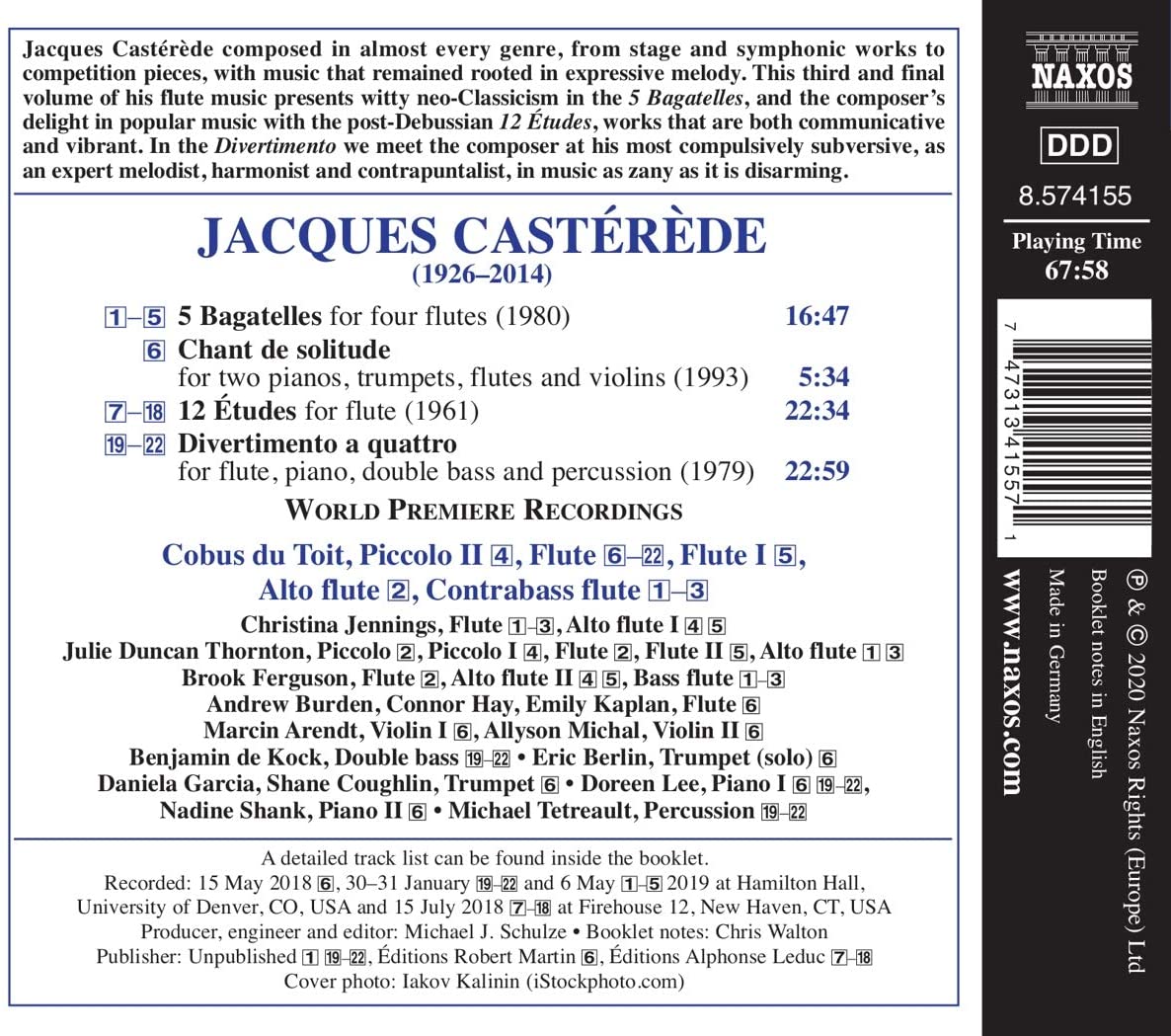 Cobus Du Toit 자크 카스테레데: 플루트를 위한 작품 3집 (Jacques Casterede: Complete Works for Flute Vol. 3)