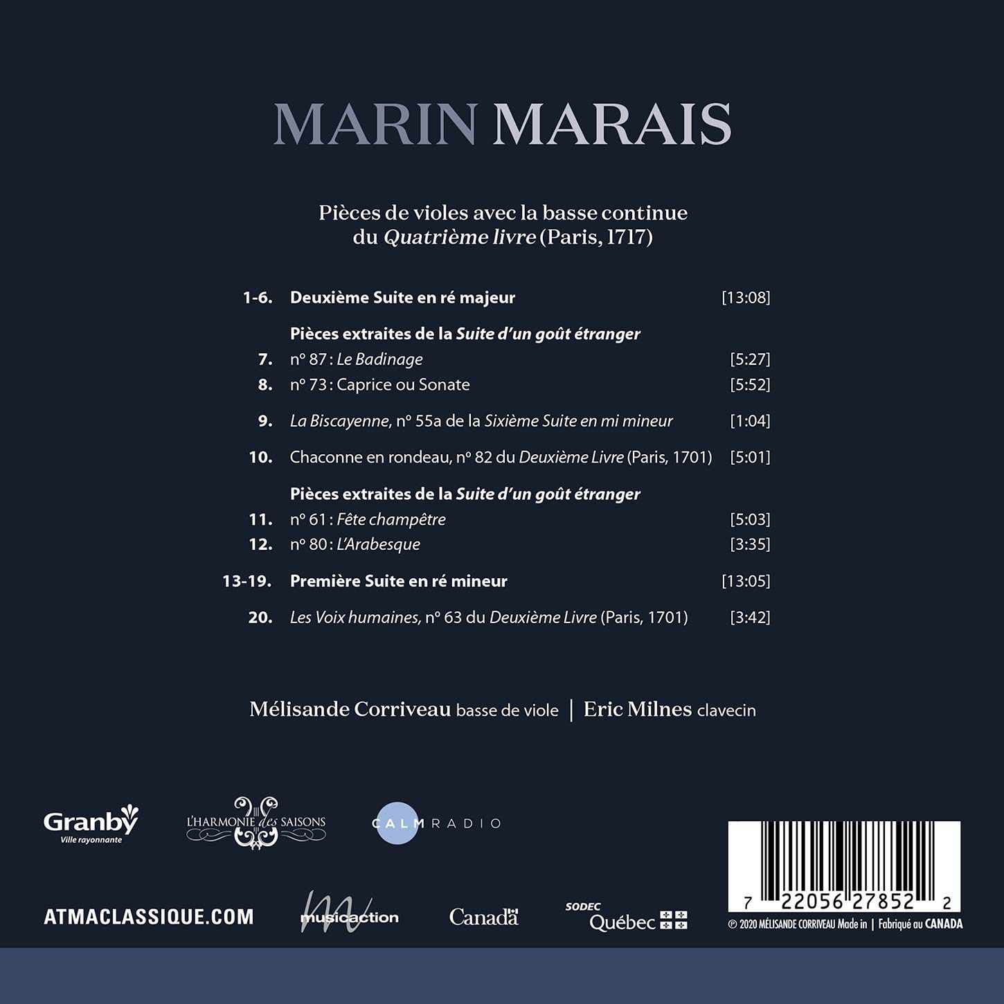 Melisande Corriveau 마랭 마레: 비올 작품집 - 멜리장드 코리보 (Marin Marais: Works for Viola da gamba)
