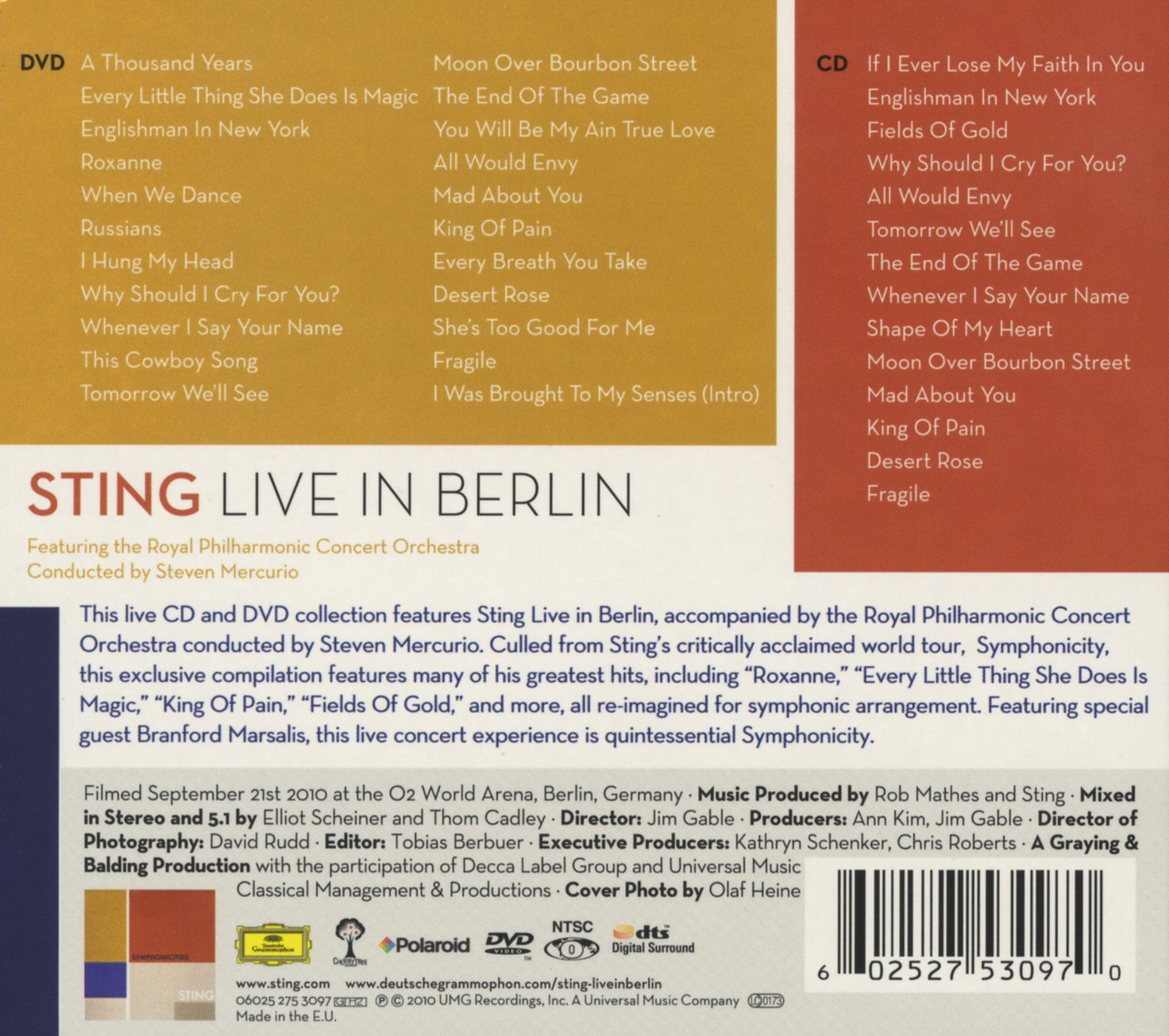 Sting 스팅 베를린 라이브 (Live in Berlin) [CD+DVD]
