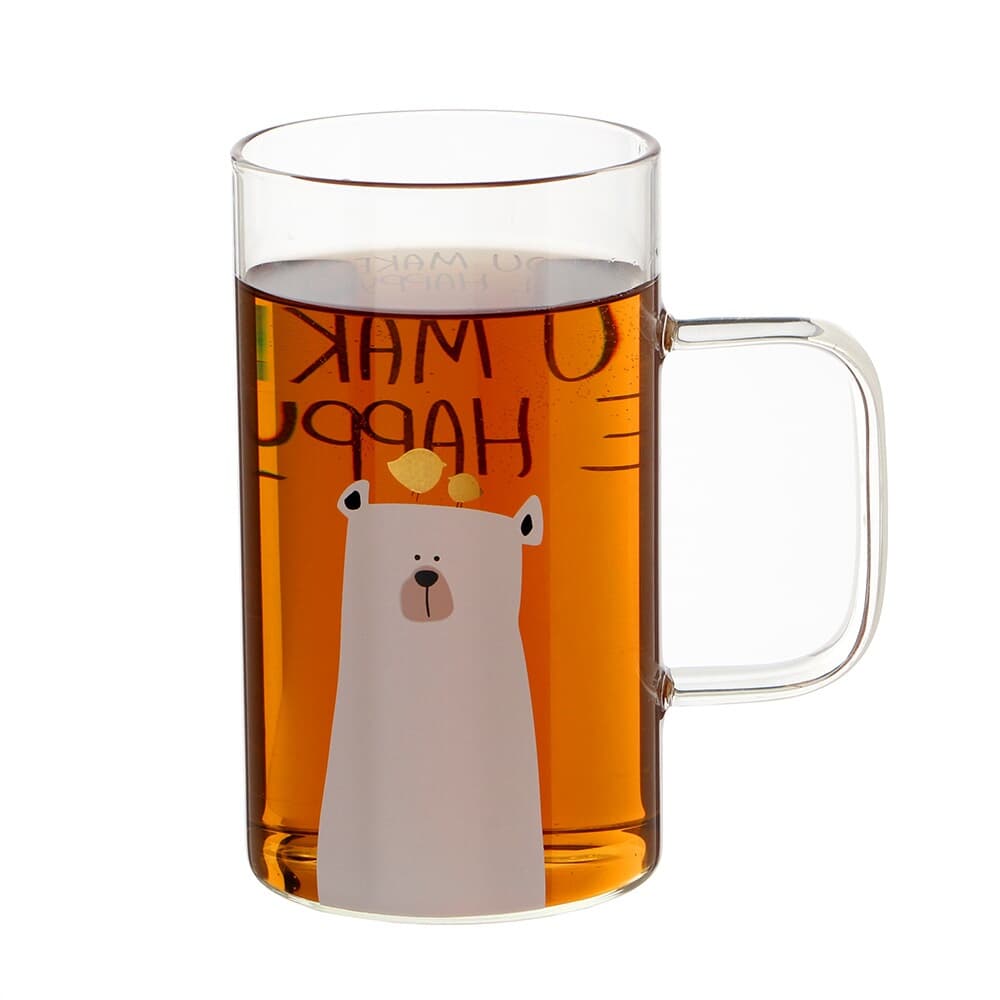 [로하티]행복한 곰 유리컵(600ml)/ 맥주잔 투명컵