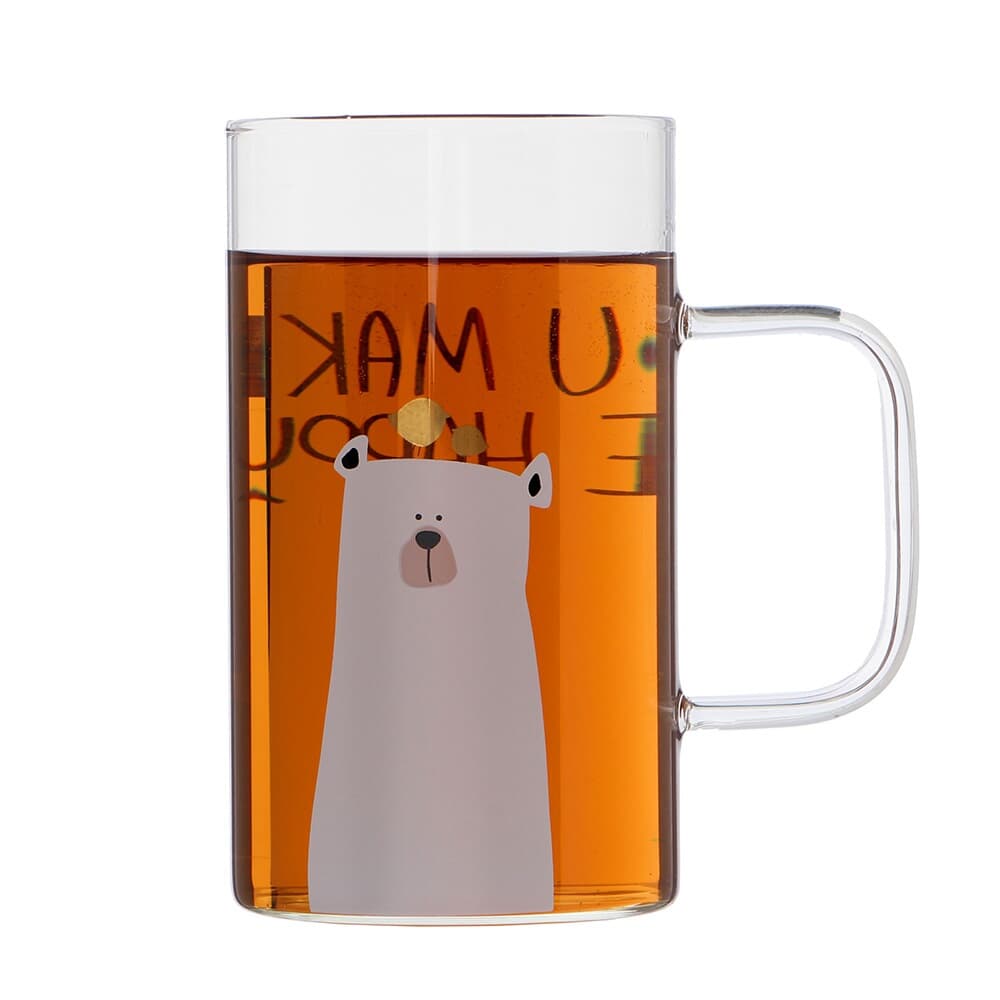 [로하티]행복한 곰 유리컵(600ml)/ 맥주잔 투명컵
