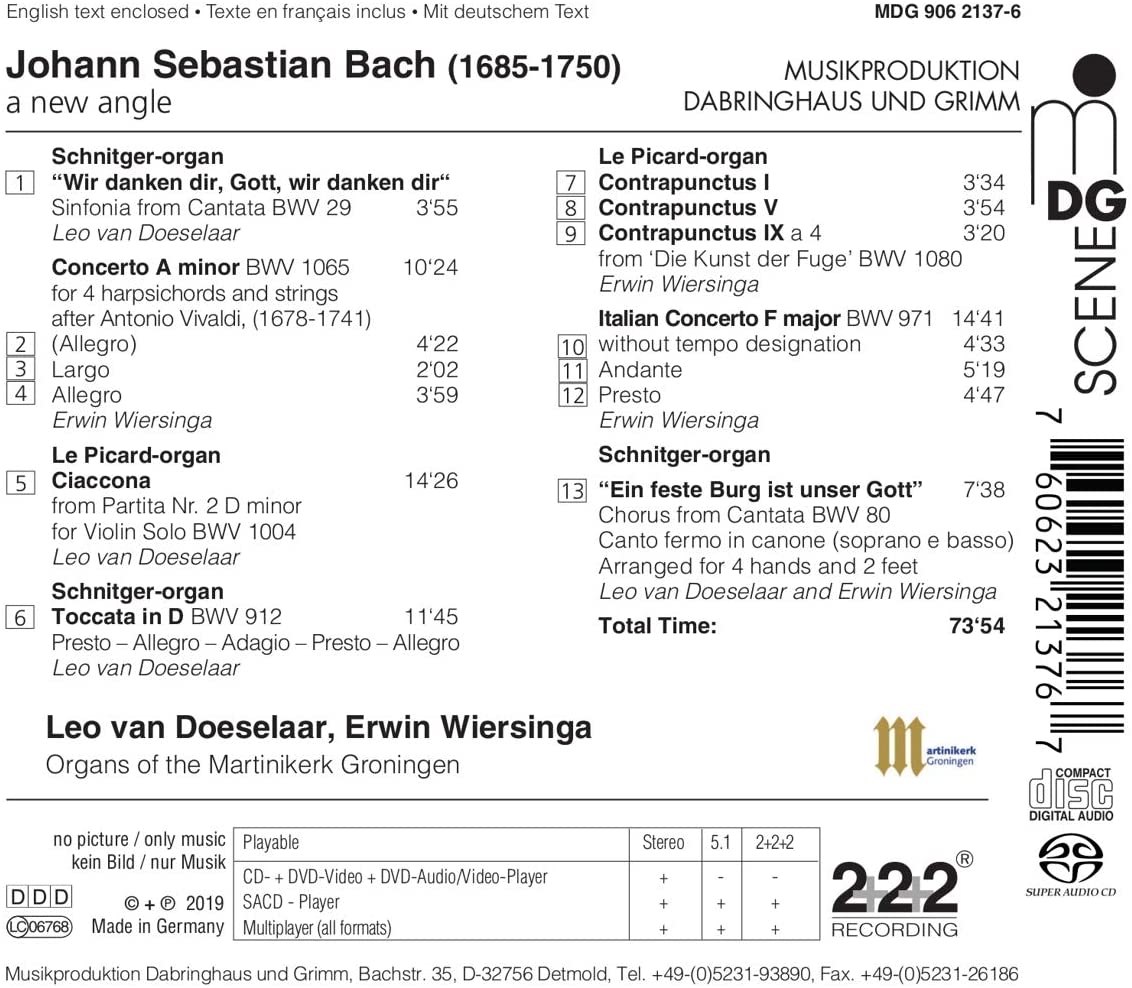 Leo van Doeselaar 바흐: 바이올린 파르티타 BWV1004, 이탈리아 콘체르토 BWV971 외 [오르간 편곡 버전] (A New Angle) 