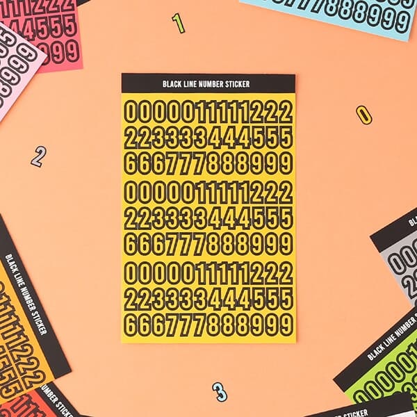 블랙라인 알파벳, 숫자 스티커 12가지 컬러 세트