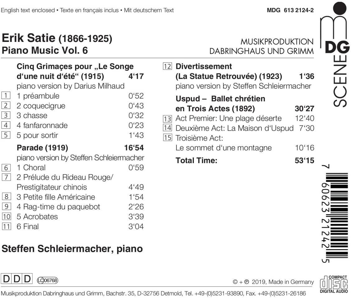 Steffen Schleiermacher 에릭 사티: 피아노 작품 6집 (Erik Satie: Piano Music Vol.6 - Parade)