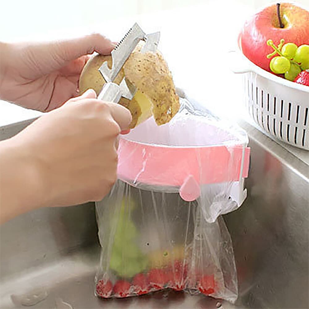 싱크대 음식물쓰레기 비닐홀더(핑크) / 주방 봉투걸이