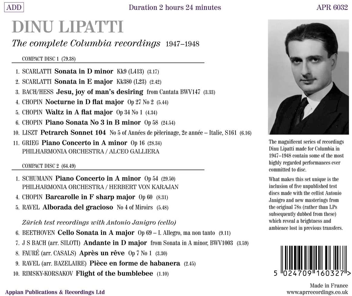 디누 리파티 콜럼비아 레코딩 전집 (Dinu Lipatti - The Complete Columbia recordings 1947-1948)