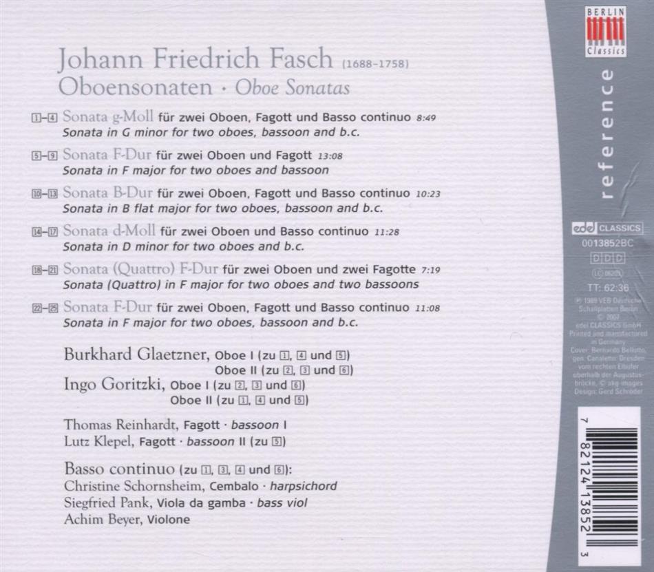 Burkhard Glaetzner 파슈: 오보에 소나타 (Johann Friedrich Fasch: Oboe Sonatas)