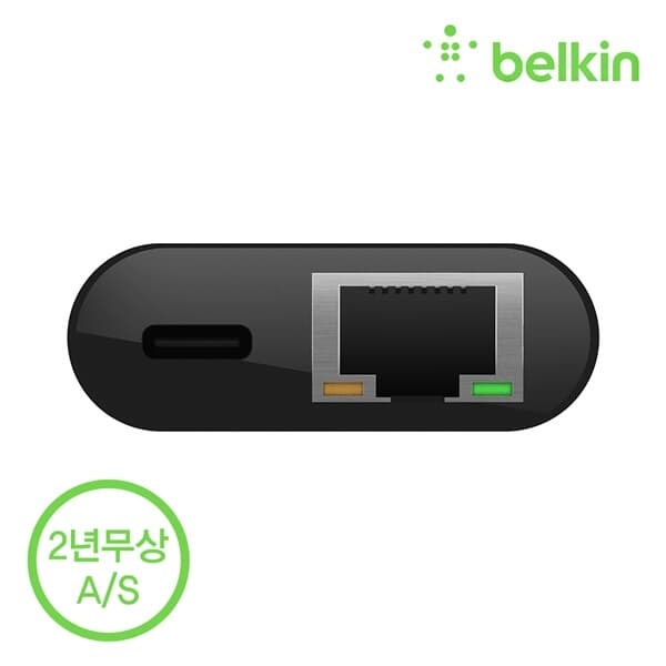 벨킨 USB-C to 이더넷 + C타입 60W PD 충전 어댑터 기가비트 LAN 포트 변환 썬더볼트3 INC001bt