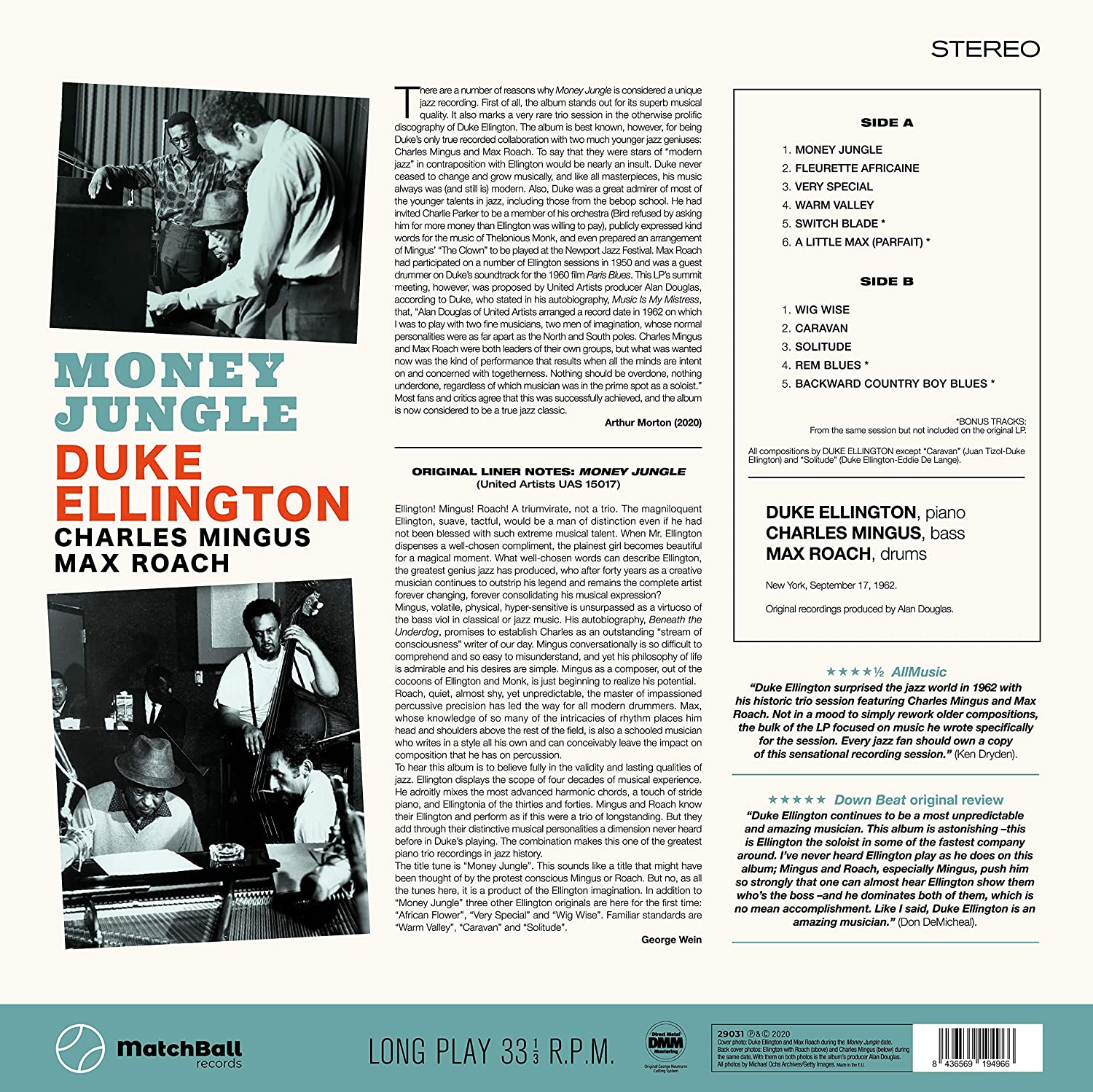 Charles Mingus & Duke Ellington & Max Roach (찰스 밍거스 & 듀크 엘링턴 & 맥스 로치) - Money Jungle [LP]