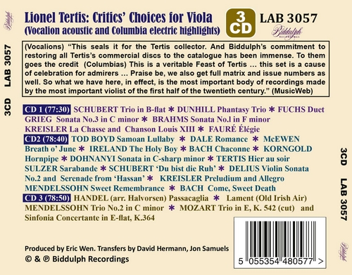 Lionel Tertis 라이오넬 테르티스 비올라 명연주집 (Critics' Choices for Viola)