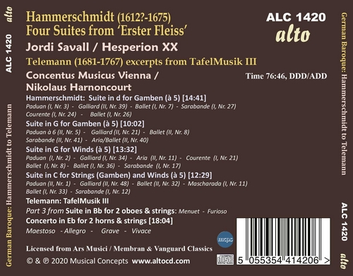 Jordi Savall 함머슈미트: 4개의 모음곡 / 텔레만: 타펠무지크 3부  