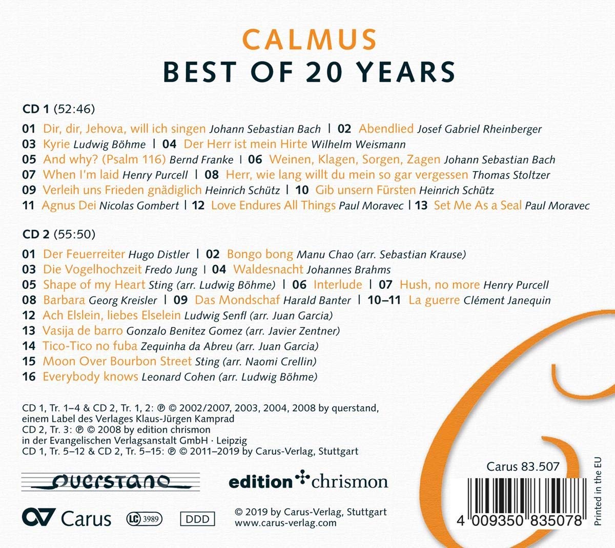 칼무스 앙상블 - 창단 20주년 기념 베스트 (Calmus Ensemble: Best of 20 Years) 