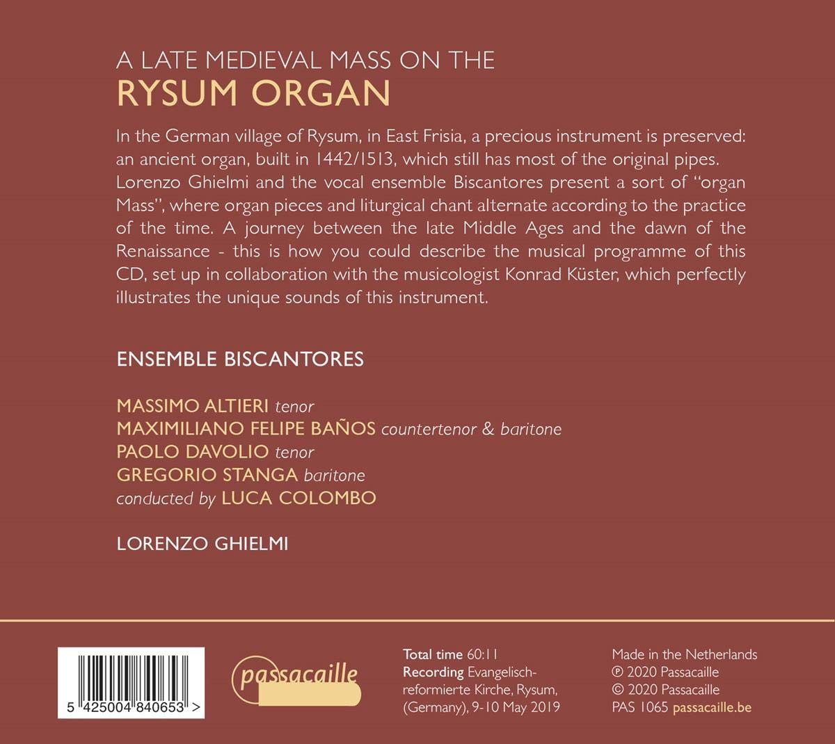 Lorenzo Ghielmi 리줌 오르간과 함께 연주하는 후기 중세 미사곡 (A Late Medieval Mass On the Rysum Organ)