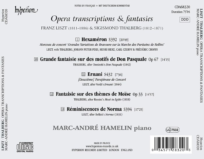 Marc-Andre Hamelin 리스트 / 탈베르크: 오페라 편곡과 환상곡 (Liszt / Thalberg: Opera Transcriptions & Fantasies)