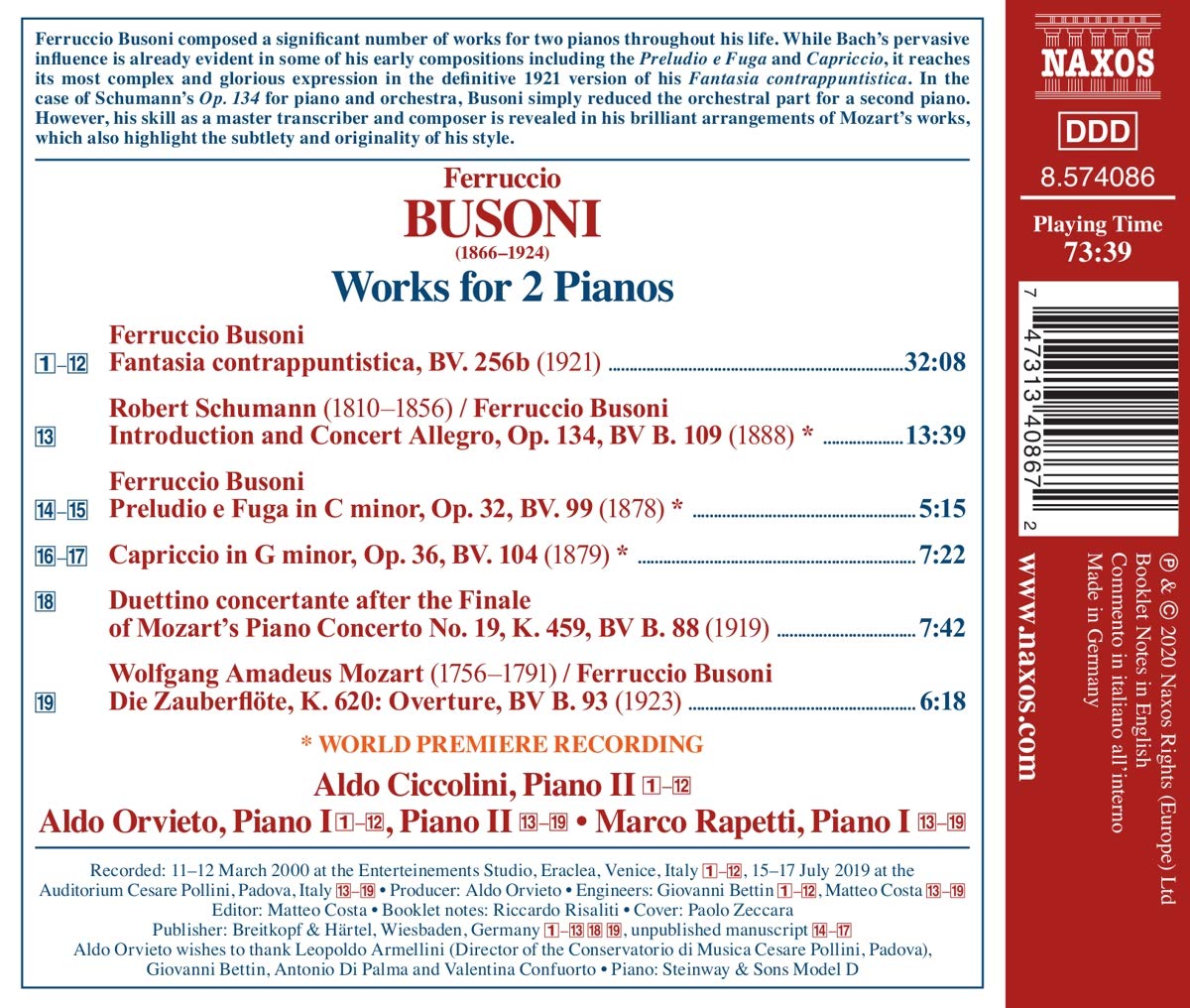 Marco Rapetti 페루치오 부소니: 두 대의 피아노를 위한 작품 (Busoni: Works for Two Pianos) 