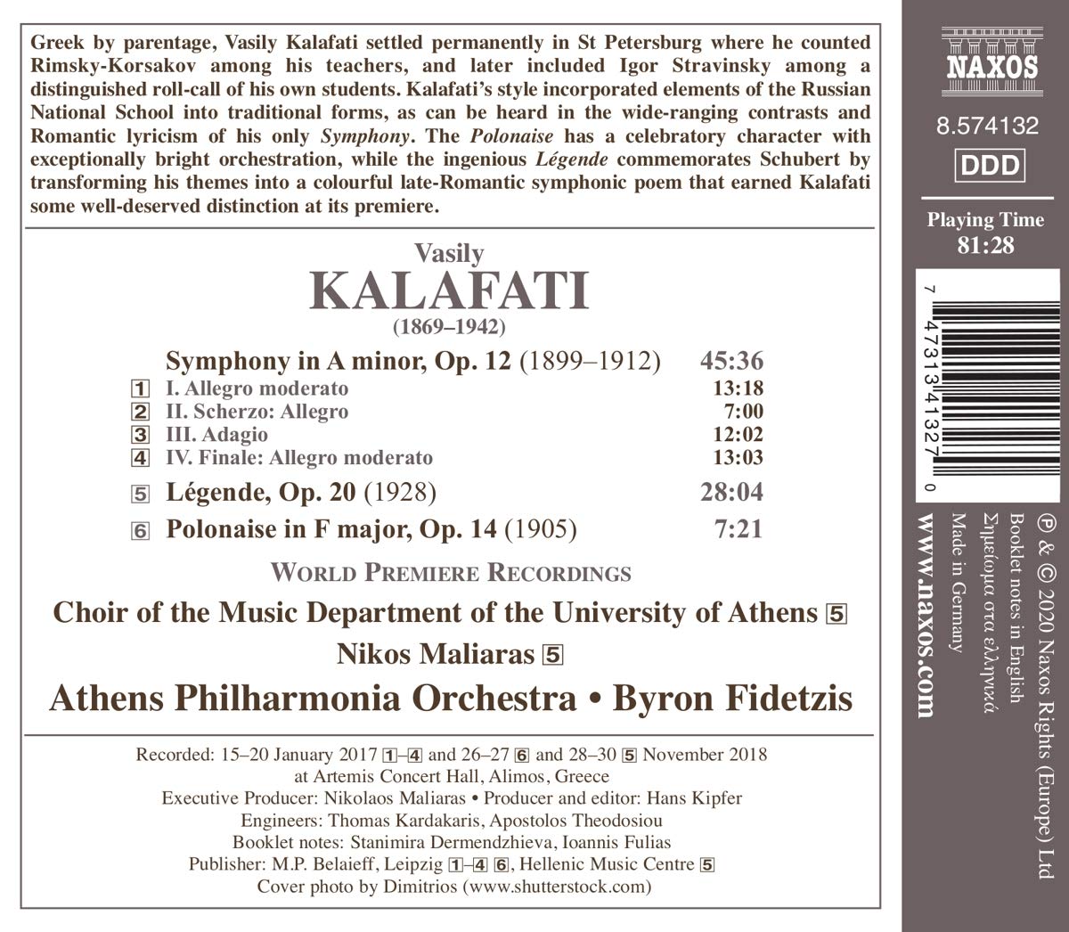 Byron Fidetzis 칼라파티: 교향곡 A단조, 전설, 폴로네이즈 F장조 (Vasily Kalafati: Symphony in A minor, Legende & Polonaise in F major) 
