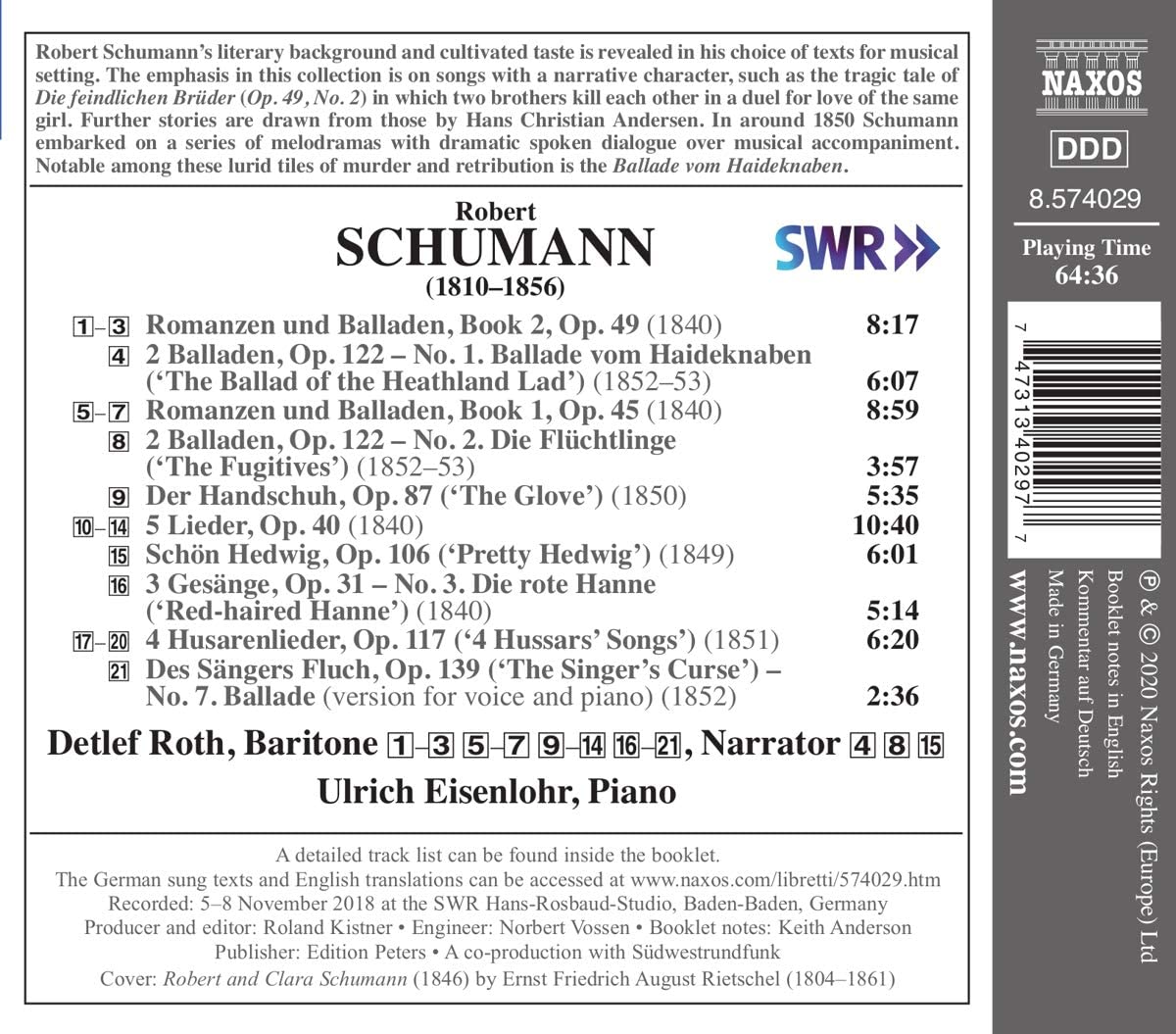 Detlef Roth 슈만: 가곡 9집 (Schumann: Lieder Edition Vol. 9) 